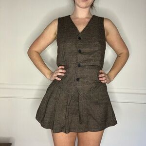 Brown Plaid Skort Set